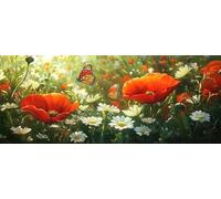 Diamond Painting Adulte Grand Format, 5D DIY Coquelicots Diamant Painting Kit Complet, Marguerite et Papillon Peinture Diamant Broderie Peinture Artisanat pour Décoration Murale 180x90 cm -LR42