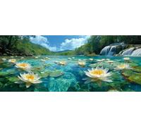 Diamond Painting Adulte Grand Format, 5D DIY Fleur de Lotus Diamant Painting Kit Complet, Étang Paysage Peinture Diamant Strass Point de Croix Artisanat pour Décoration Murale 180x70 cm -LR468
