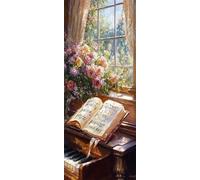 Diamond Painting Adulte Grand Format, 5D DIY Fleurs de Piano Diamant Painting Kit Complet, Rétro Peinture Diamant Strass Point de Croix Broderie Peinture pour Décoration Murale 80x200 cm -LR1126