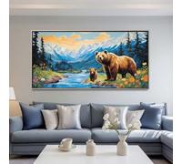 Diamond Painting Adulte Grand Format, 5D DIY Ours Diamant Painting Kit Complet, Rivière Peinture Diamant Strass Cristal Point de Croix Broderie Peinture pour Décoration Murale 200x80 cm -LR744