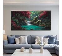 Diamond Painting Adulte Grand Format, 5D DIY Paysage Diamant Painting Kit Complet, Cascade Peinture Diamant Strass Cristal Point de Croix Broderie Peinture pour Décoration Murale 80x40 cm -LR54