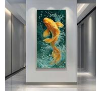 Diamond Painting Adulte Grand Format, 5D DIY Poisson Doré Diamant Painting Kit Complet, Carpes Koï Peinture Diamant Strass Point de Croix Broderie Peinture pour Décoration Murale 80x200 cm -LR1118