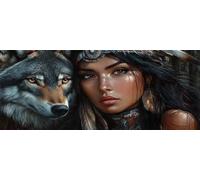 Diamond Painting Adulte Grand Format, 5D DIY Reine Diamant Painting Kit Complet, Loup Peinture Diamant Strass Point de Croix Broderie Peinture Artisanat pour Décoration Murale 160x80 cm -LR748