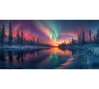 Diamond Painting Adulte Grand Format 70x140cm, 5D Bricolage Diamant Painting Aurore Broderie Diamant Kit Complet, Scène neige Peinture Diamants Loisirs Créatifs Adultes, Décoration Chambre J2-4117