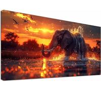 Diamond Painting Adulte Grand Format 70x140cm, 5D Diamond Painting Coucher De Soleil, DIY Loisirs Créatifs Adultes éLéPhant, Peinture Diamant Adulte Point De Croix Strass Kit, Décoration Maison 1-2093