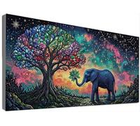 Diamond Painting Adulte Grand Format 80x160cm, Broderie Diamant Kit Complet Éléphant, 5D Peinture Diamant Arbre, Loisirs Créatifs Adultes, Activité Manuelle, Décoration Salon Murale Cadeau C6-241