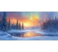 Diamond Painting Adulte Grand Format Aurores boréales DIY 5D Broderie Diamant Grand Format 50x100 cm Hiver Broderie Diamant Kit Complet, Strass Point de Croix Peinture pour DéCoration Murale C-65