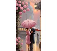 Diamond Painting Adulte Grand Format, DIY 5D Diamant Painting Complet Kits, Carrés Peinture Diamant Couple rose Cristal Strass Point de Croix Artisanat pour Décoration Murale Maison 70x140cm, P9806