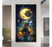 Diamond Painting Adulte Grand Format Éléphant, 5D DIY Peinture Diamant Lune Point De Croix Strass Diamond-Painting, Broderie Diamant Painting Kit Complet Adulte, pour Décoration 40 x 80 cm C-515