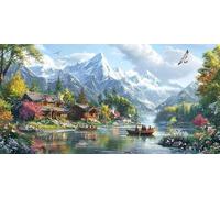 Diamond Painting Adulte Grand Format Le Bateau 5D Diamond Painting Le Chalet XXL DIY Activité Manuelle Débutants Broderie Kit Peinture Diamant Strass Cristal Decor Chambre Cadeaux Femme 60x120cm f-416