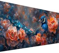 Diamond Painting Adulte Grand Format Paon, 5D Diamond Painting Fleur, DIY Activité Manuelle Adulte, Broderie Diamant Strass Point de Croix Artisanat Kit, Décoration Maison Cadeau 60x120cm 8-4946