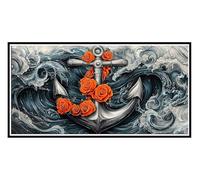 Diamond Painting Adulte Grand Format, Peinture Diamant Roses ancre de bateau Diamant Strass Point de Croix Cristal Painting, 5D DIY Kit de Peinture Diamantée Décor Murale D'intérieur 50x100cm e-471