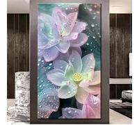 Diamond Painting Adulte Grand Format,Peinture Diamant XXL 40x90cm Lotus Diamond Painting Enfant Kit,Gouttelette d'eau Foret Rond Diamond Painting Art pour Décoration Murale