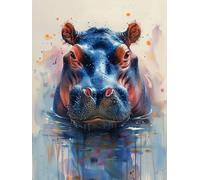 Diamond Painting Adulte Hippopotame 60x80cm, Diamond-Painting Mignon DIY Activité Manuelle Adulte Broderie Diamant Kit Complet,Strass Gemme Point de Croix Artisanat Set pour Décoration Cadeaux Q-1027T