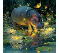 Diamond Painting Adulte Hippopotame Diamond Painting Enfant Papillon Peinture Diamant, DIY Activité Manuelle Adulte Kit Broderie, 5D Strass Carré Broderie Kits pour Murale Décoration 50x50cm I-P661