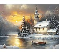 Diamond Painting Adulte Hiver 5D Diamant Painting Kit Complet, DIY Ronde Full Drill Peinture Diamant Bateau avec Accessoires Débutant Strass Broderie Art pour Decoration Murale Maison 60x90 cm G-903