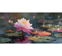 Diamond Painting Adulte La pluie, Diamond Painting Enfant La fleur de lotus, Activité Manuelle Adulte, Broderie Diamant Grand Format, Perle Diamant Kit, Strass Point de Croix Kit, 50x100cm p-819