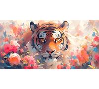 Diamond Painting Adulte Le tigre, Diamond Painting Enfant Fleurs, Activité Manuelle Adulte, Broderie Diamant Grand Format, Perle Diamant Kit, Strass Point de Croix Kit, Murale Décor 70x140cm p-420