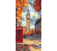 Diamond Painting Adulte, Londres Big Ben Peinture Diamant Set, DIY Diamant Painting Kit Complet, Diamond Cristal Perle Broderie Point de Croix Art Set Pour La Décor Murale à La Maison 100x200cm b-571