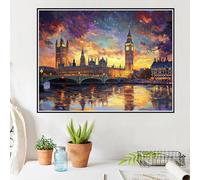 Diamond Painting Adulte Londres Diamond Painting Pont Diamant Art, Bricolage 5D Complet Ronde Diamant Peinture Broderie Kit Artisanal de Tableau Decoration Murale pour la Maison Cadeau 40x50cm W6-117