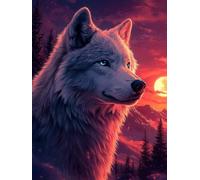 Diamond Painting Adulte, Loup Diamond Painting Lune Broderie Diamant 5D DIY Diamant Cristal Strass Point de Croix Loisirs Créatifs Adultes pour Tableau Decoration Murale, Cadeau 25x35 cm -yym2507TV