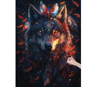 Diamond Painting Adulte Loup Peinture Diamant Adulte, 5D DIY Diamond Painting Kit Complet Attrape-Rêves, Broderie Diamant Cristal Point de Croix pour Débutants, Decoration Maison, 40x50 cm, L-43