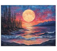 Diamond Painting Adulte Lune, 5D Diamond Painting Vagues De L'Océan Kit Broderie Diamant Complet Kit 25x20 cm Peinture Diamant Adulte Débutants DIY Point de Croix Cristal Art Decoration Chambre Y9-400