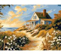 Diamond Painting Adulte Maison Bord de la mer 5D Bricolage Kit de Broderie du Diamant en Mosaïque Point de Croix Art Broderie Peinture Ldées deEnfants Convient aux Maison Murale Cadeaux 40x50cm a-51