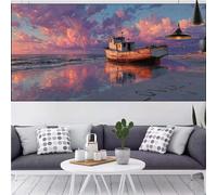 Diamond Painting Adulte Mer Égée Diamond Painting Enfant Bateau Peinture Diamant Kit Débutant,DIY 5D Strass Mosaic Canvas Point de Croix Cristal Peinture Diamant Kit,Decor Cadeau Femme 70x140cm CQ-502