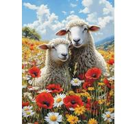 Diamond Painting Adulte Mouton, Diamant Painting Fleur, Peinture Diamant, Canevas Kit Complet Adulte DIY Rond Strass Kit Broderie 5D Mosaïque Diamant Artisanat pour Murale Décoration 30x40cm 6-O508C70