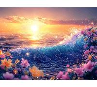 Diamond Painting Adulte Océan Broderie Diamant, Peinture Diamant Coucher de Soleil, Diamond Painting 80x60cm, DIY 5D Rond Strass Point de Croix Mosaique Loisirs Créatifs pour Decoration Maison E0-323