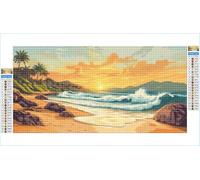 Diamond Painting Adulte Océan Diamant Painting Enfant Coucher de Soleil Broderie Diamant Peinture Kit Complet Accessoires, 5D Point de Croix Strass Toile Artisanat, Decoration Murale 70x140cm G1-198