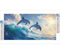 Diamond Painting Adulte Océan Diamant Painting Enfant Dauphin Broderie Diamant Peinture Kit Complet Accessoires, 5D DIY Point de Croix Strass Toile Artisanat, Decoration Murale Cadeau 35x70cm G1-189
