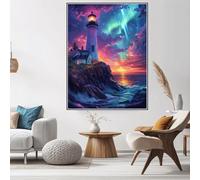 Diamond Painting Adulte Océan Diamond Painting Phare Diamant Art, Bricolage 5D Complet Ronde Diamant Peinture Broderie Kit Artisanal de Tableau Decoration Murale pour la Maison Cadeau 20x30cm W6-396