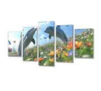 Diamond Painting Adulte Papillon Dauphin Diamond Painting 5 Pièces, Broderie Diamant Kit Complet, Loisirs Créatifs Diamant Art Craft, Salon Décoration Murale Chambre, Cadeau Femme 125x63cm j7s-131