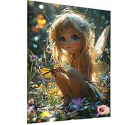 Diamond Painting Adulte Papillon Diamond Painting Enfant Elfe Broderie Diamant Kit Complet, 5D Cristal Tableau Perle Diamant Kit, DIY Strass Point de Croix pour Decor Maison Cadeau Femme 60x80cm G-15