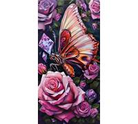 Diamond Painting Adulte, Papillons roses Peinture Diamant Set, DIY Diamant Painting Kit Complet, Diamond Cristal Perle Broderie Point de Croix Art Set Pour La Décor Murale à La Maison 60x120cm b-379