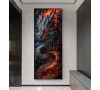 Diamond Painting Adulte,Peinture Diamant Point de Croix,5D DIY Diamond Painting Dragon Flamme Grand Format Broderie Diamant,Tableau en Perles à Coller,Murale Chambre Décoration,Cadeau 40x120cm q106