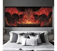 Diamond Painting Adulte, Peinture Diamant Point de Croix, 5D DIY Diamond Painting Dragon Flamme Grand Format Broderie Diamant, Tableau en Perles à Coller, Murale Chambre Décoration 95 X 45cm q437