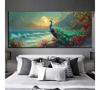 Diamond Painting Adulte, Peinture Diamant Point de Croix, 5D DIY Diamond Painting Paon Fleur Grand Format Broderie Diamant, Tableau en Perles à Coller, Murale Chambre Décoration 195 X 95cm q441
