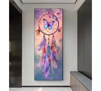 Diamond Painting Adulte,Peinture Diamant Point de Croix,5D DIY Diamond Painting Papillon Attrape-Rêves Grand Format Broderie Diamant,Tableau Perles Coller,Murale Chambre Décoration 60x120cm q113