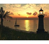 Diamond Painting Adulte Phare 5D Diamant Painting Coucher de soleil DIY Broderie Diamant Kit Complet, Ronde Full Drill Diamond Art Kit pour Débutant Canevas Peinture pour Décoration Salon50x70cm X-937