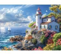 Diamond Painting Adulte Phare 5D Diamant Painting Paysage DIY Broderie Diamant Kit Complet, Ronde Full Drill Diamond Art Kit pour Débutant Canevas Art Peinture pour Décoration Murale 80x100cm X-966