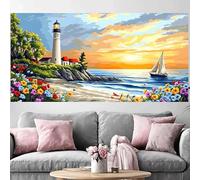Diamond Painting Adulte Phare Diamond Painting 50x100cm,2026 Nouveau DIY Crystal Art Voilier 5D Full Dril Rhinestone Canvas Broderie Cross Stitch Peinture Diamant pour Beginner Décoration O-478G