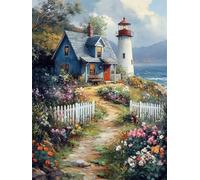 Diamond Painting Adulte Phare DIY Diamond Painting Kit Complet Peinture Diamant pour Débutants Enfant, 5D Broderie Diamant Paysage Art du Puzzle Canevas Peinture Décoration Murale Cadeau40x60cm H-480