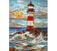 Diamond Painting Adulte Phare Peinture Diamant Débutant, 5D Vagues de l'océan Diamant Painting Kit Complet, DIY Loisirs Créatifs Adultes Point de Croix Broderie Kit Complet, Décoration 50x70 cm K-2127