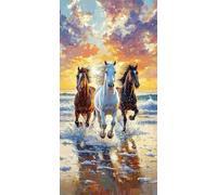 Diamond Painting Adulte, Plage chevaux Peinture Diamant Set, DIY Diamant Painting Kit Complet, Diamond Cristal Perle Broderie Point de Croix Art Set Pour La Décoration Murale à La Maison 60x120cm b319
