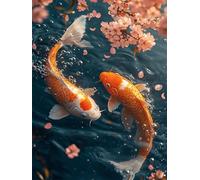 Diamond Painting Adulte Poisson 5D Diamant Painting Fleur DIY Broderie Diamant Kit Complet, Ronde Full Drill Diamond Art Kit pour Débutant Canevas Art Peinture pour Décoration Murale 80x100cm X-694