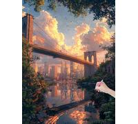 Diamond Painting Adulte Pont Peinture Diamant Adulte, 5D DIY Diamond Painting Kit Complet New York, Broderie Diamant Cristal Point de Croix pour Débutants, Décoration Murale Maison, 90x120 cm, H-27