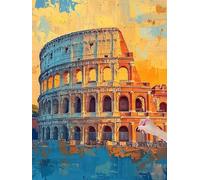Diamond Painting Adulte Rome Peinture Diamant Adulte, 5D DIY Diamond Painting Kit Complet Rétro, Broderie Diamant Cristal Point de Croix Kit pour Débutants, Décoration Murale Maison, 50x70 cm, Q-25